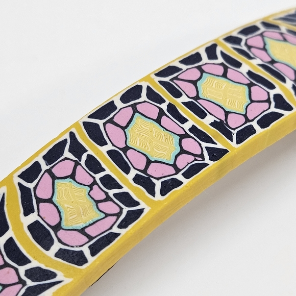 VINTAGE Yellow and Blue Design Clay Hair French Barrette Clip - Picture 5 of 5